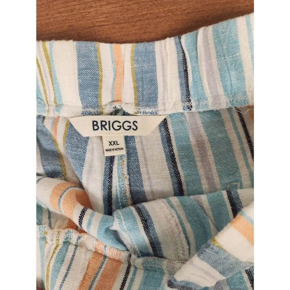 NWT Briggs Women's XXL Multicolor Striped Linen Blend Drawstring Shorts